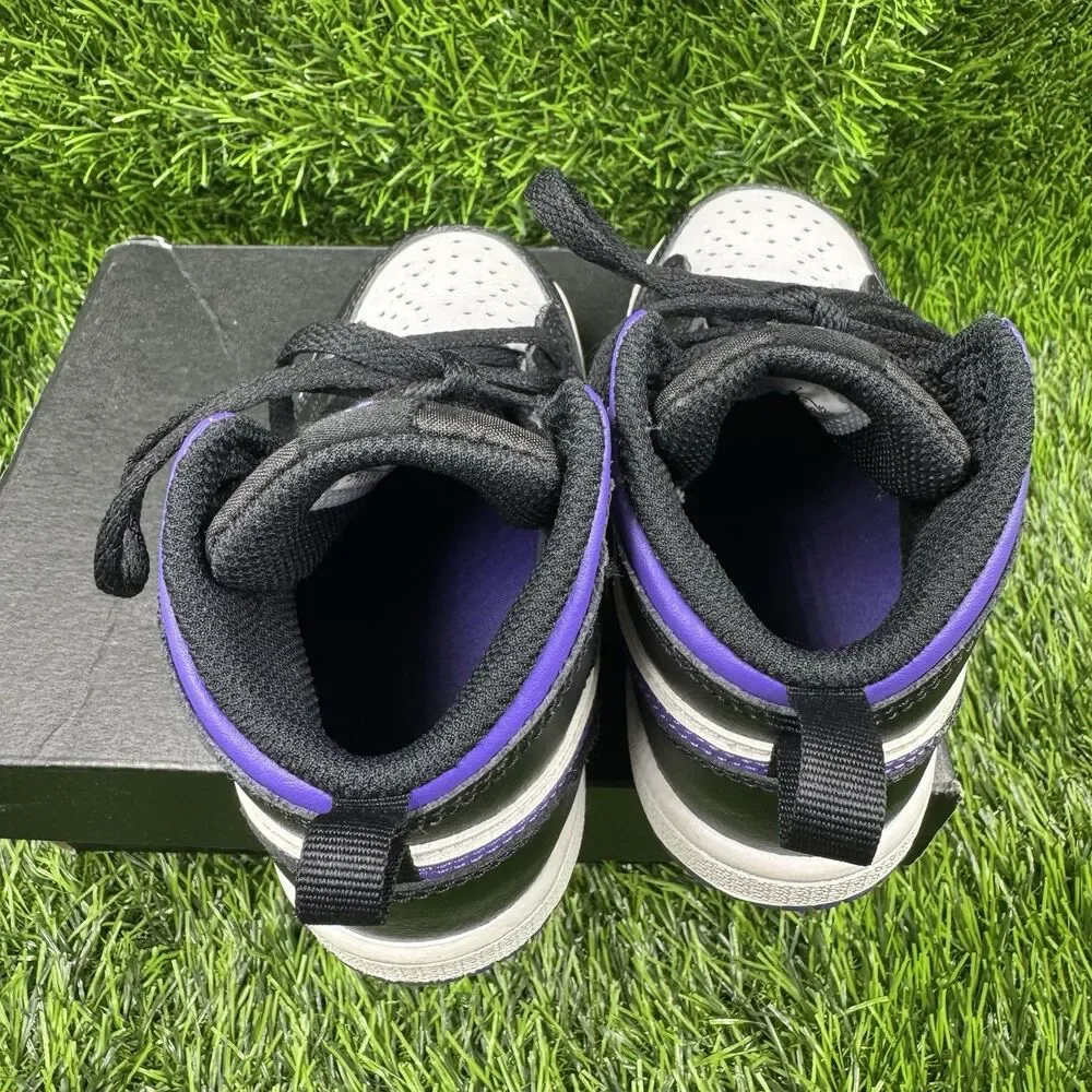 Nike Air Jordan Retro 1 Mid Dark Iris Black/Purple Toddler 8c Sneaker Shoes